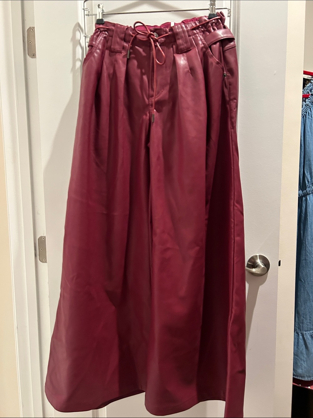 Free People Burgundy Wine Faux Leather Wide-Leg Pants